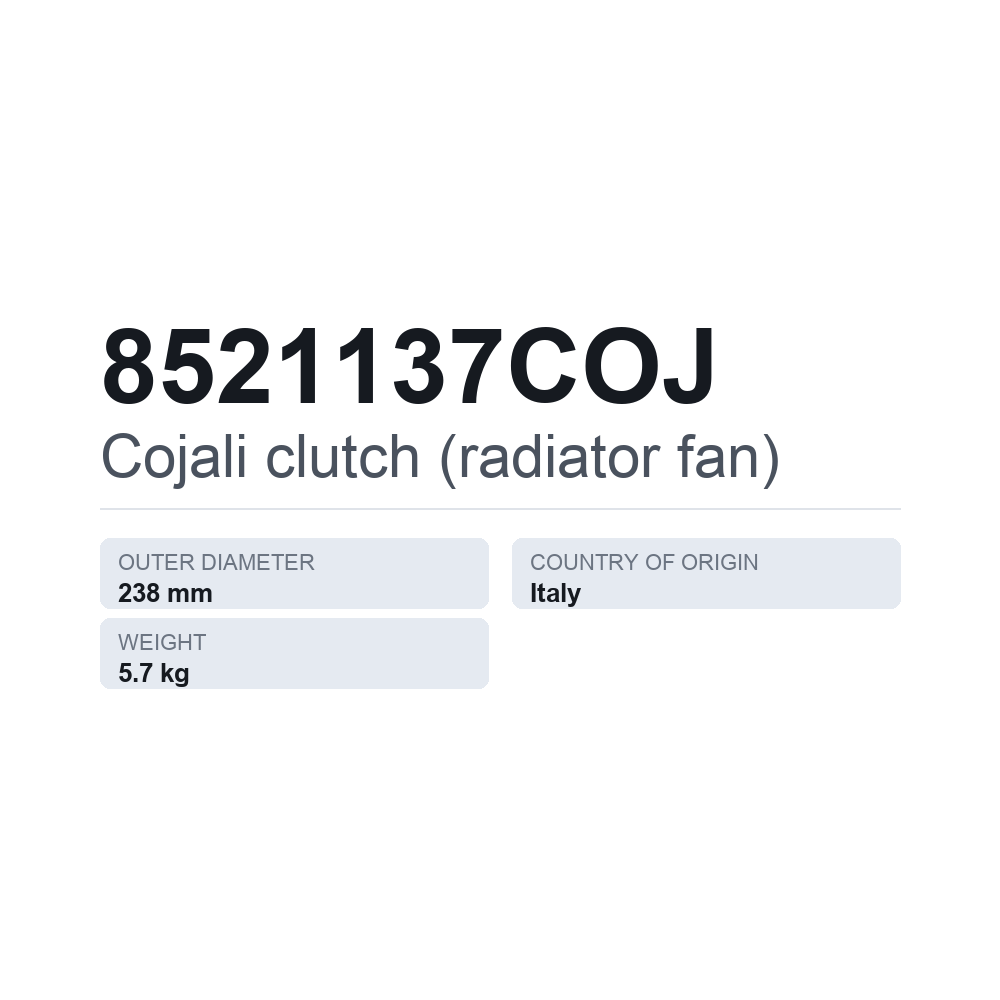 Cojali clutch (radiator fan) 8521137COJ — technical data card