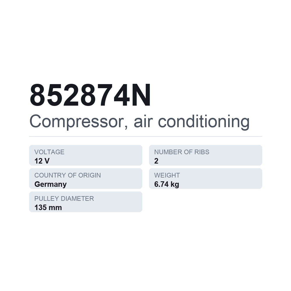 Ilmastoinnin kompressori 852874N — tekninen tietokortti