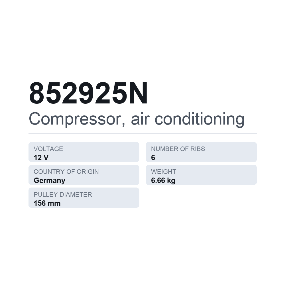 Kompressor, klimaanlæg 852925N — teknisk datablad