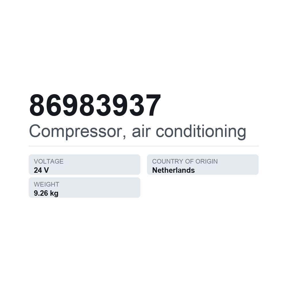 Kompressor, klimaanlæg 86983937 — teknisk datablad