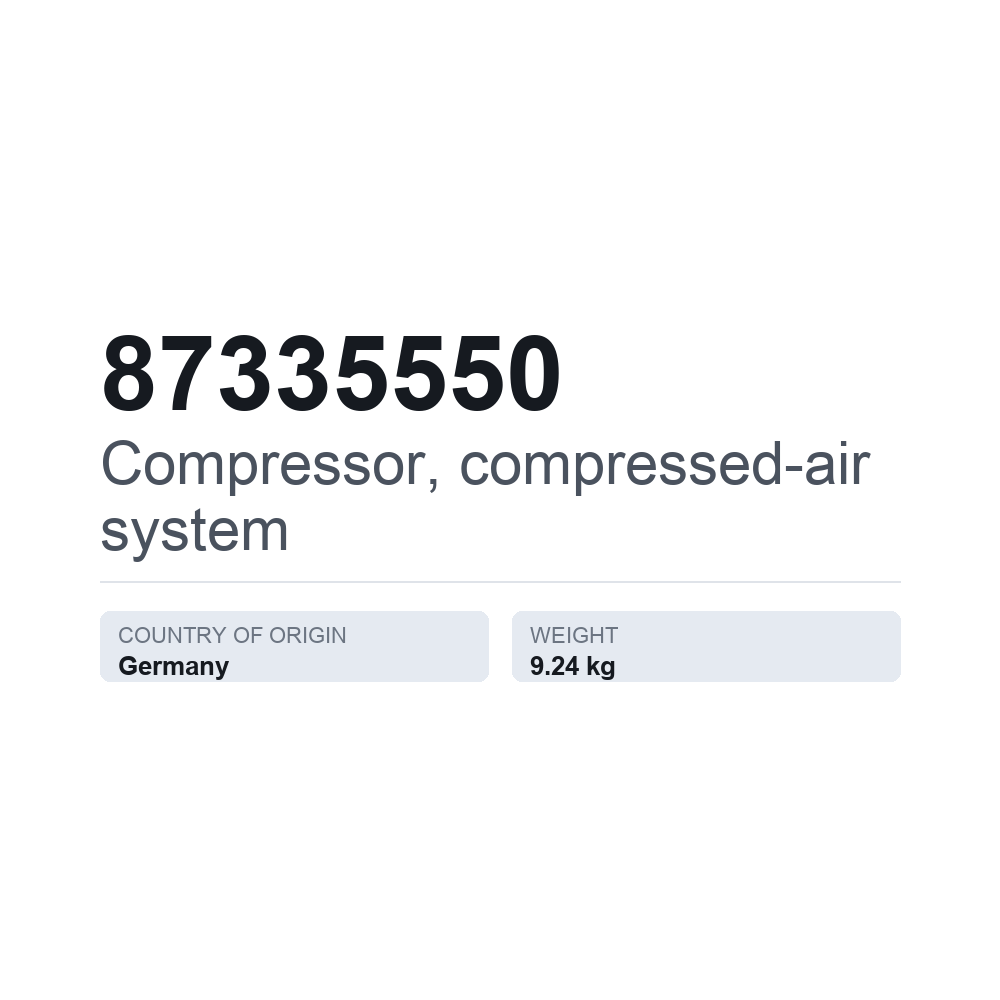 Kompressor, trykluftanlæg 87335550 — teknisk datablad
