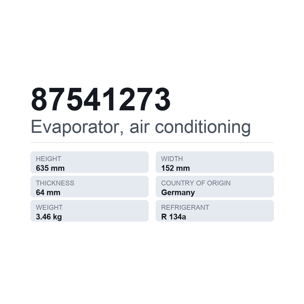 Fordamper, klimaanlæg 87541273 — teknisk datablad