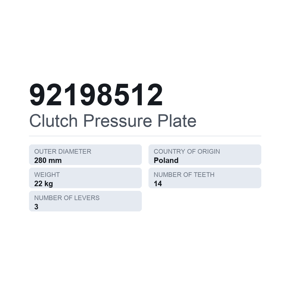 Kupplungsdruckplatte 92198512 — technisches Datenblatt