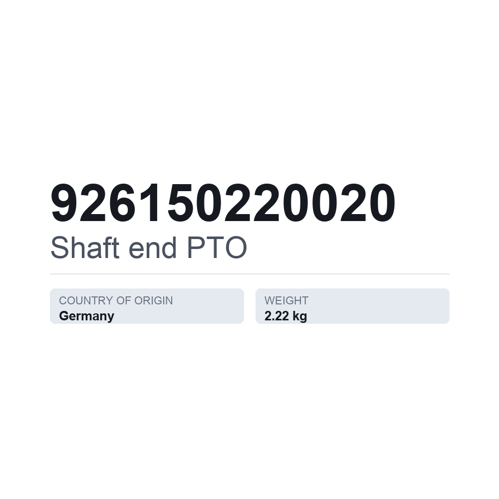 Zapfwellenstummel 926150220020 — technisches Datenblatt