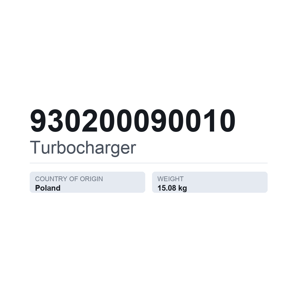 Turbolader 930200090010 — teknisk datablad