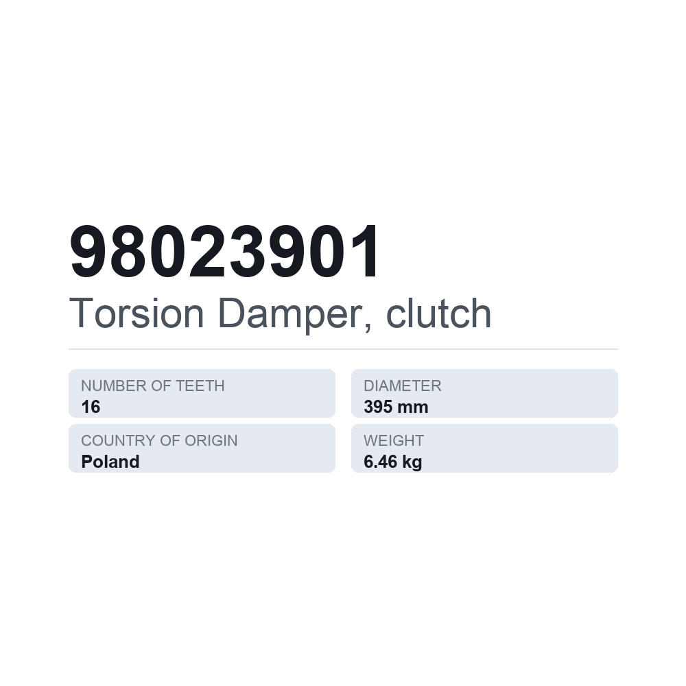 Torsionsdämpfer, Kupplung 98023901 — technisches Datenblatt