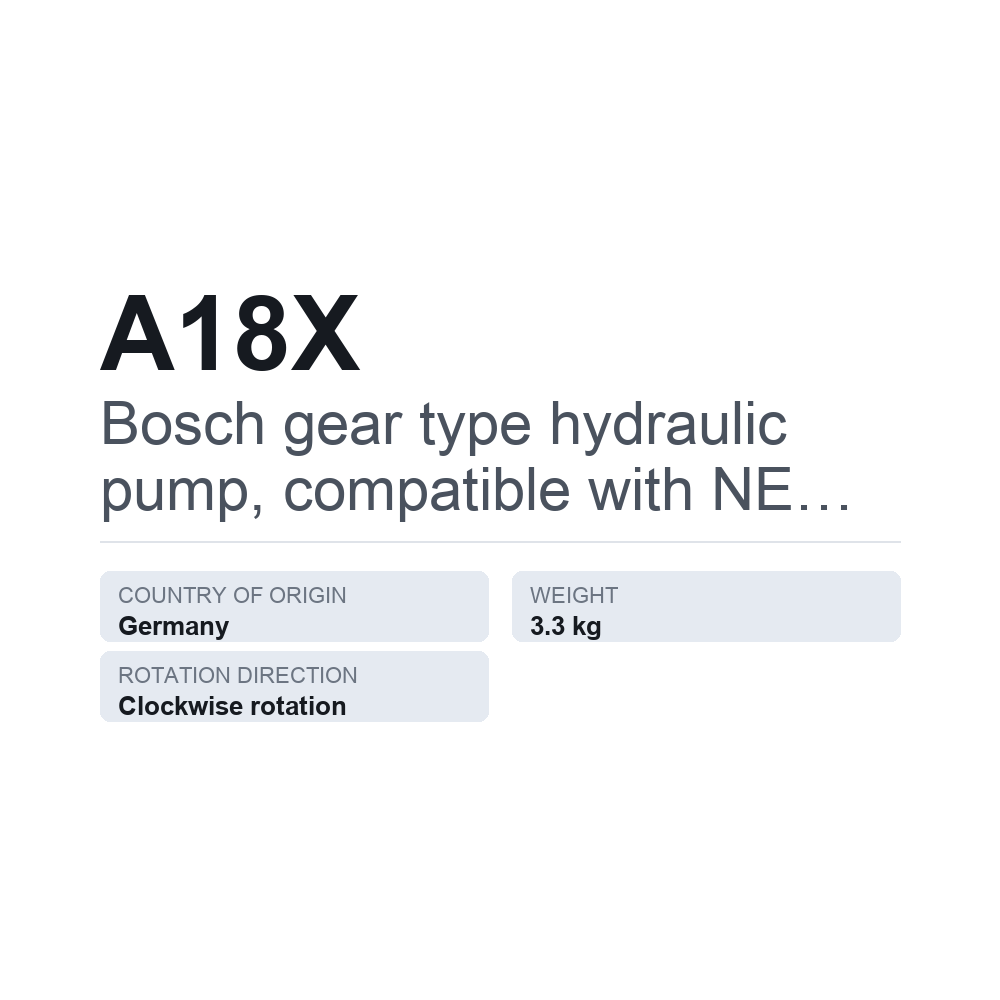 Bosch gear type hydraulic pump, compatible with NEW HOLLAND A18X — technical data card