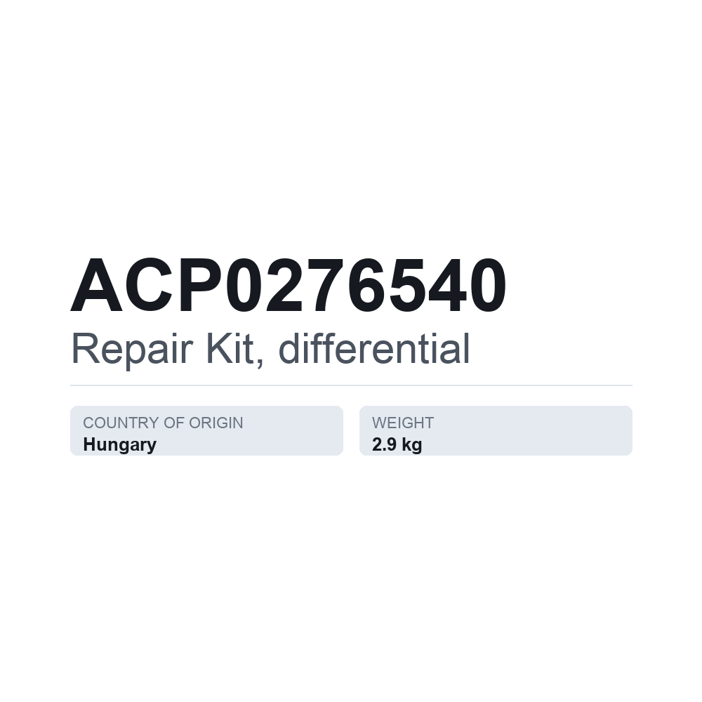 Reparatursatz, Differential ACP0276540 — technisches Datenblatt