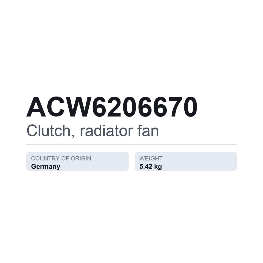 Kobling, køleventilator ACW6206670 — teknisk datablad