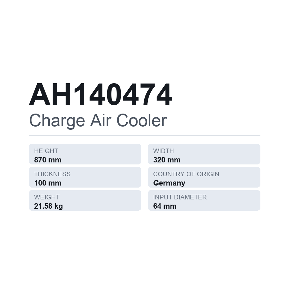 Ladeluftkühler AH140474 — technisches Datenblatt