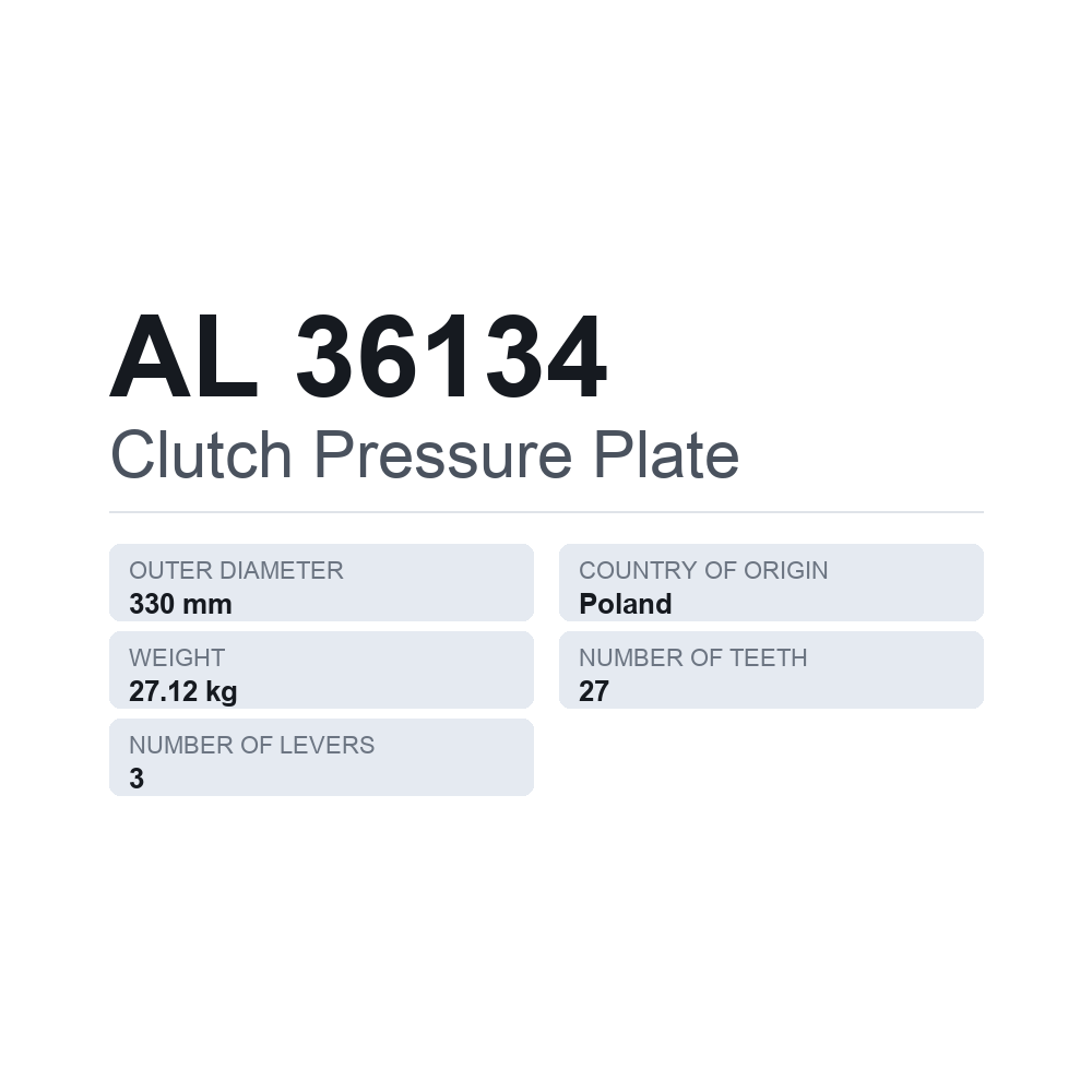 Kupplungsdruckplatte AL 36134 — technisches Datenblatt