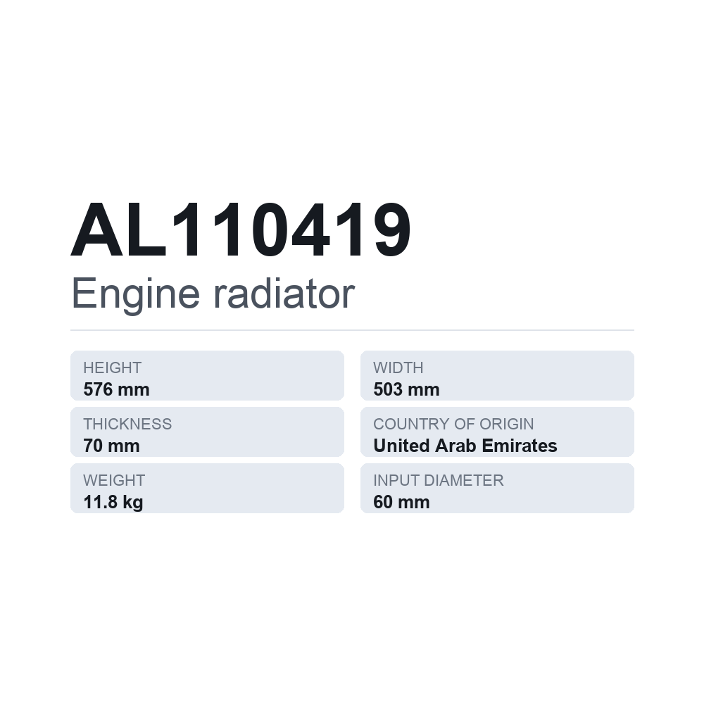 Motorkühler AL110419 — technisches Datenblatt