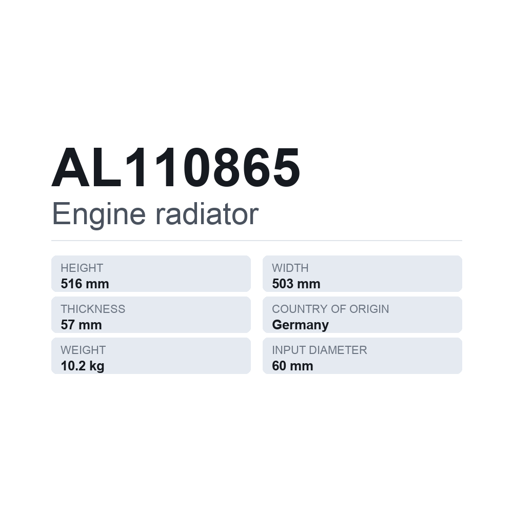 Motorkühler AL110865 — technisches Datenblatt