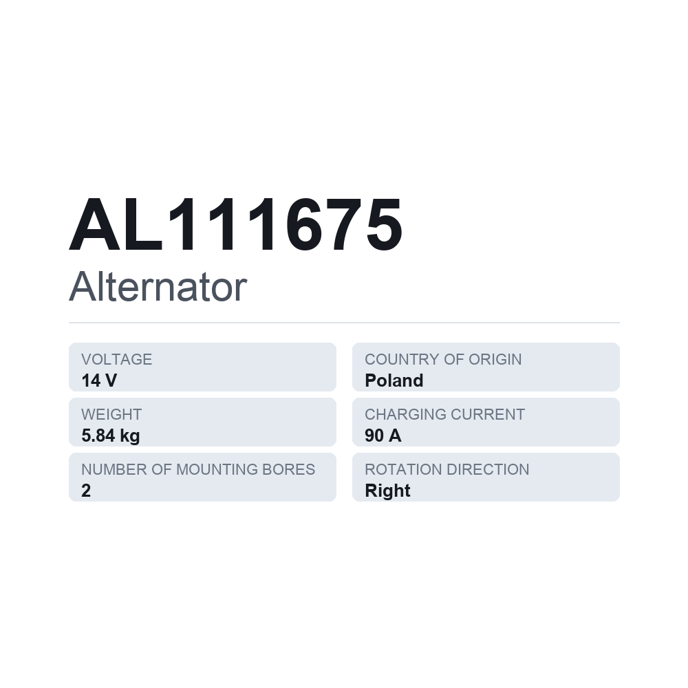 Lichtmaschine AL111675 — technisches Datenblatt