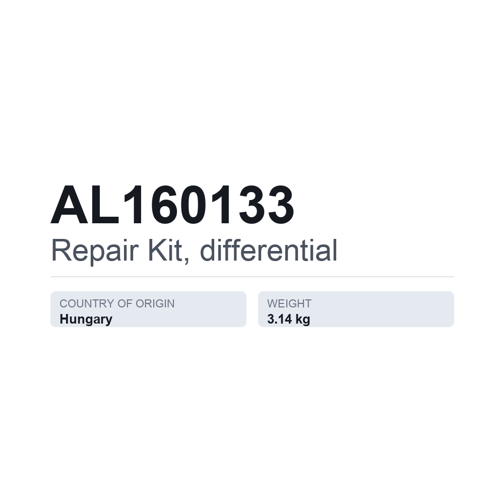 Reparatursatz, Differential AL160133 — technisches Datenblatt