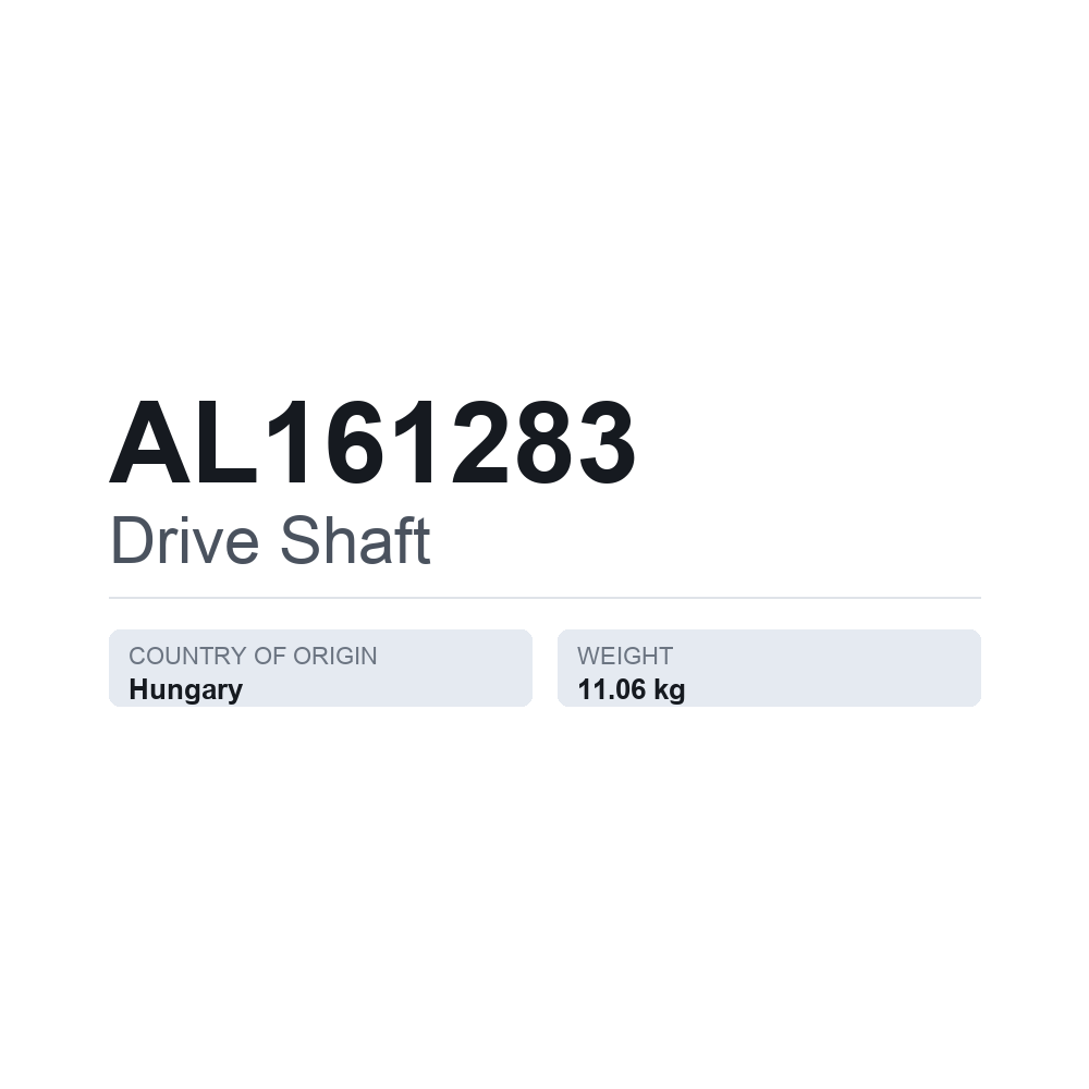 Drivaksel AL161283 — teknisk datablad