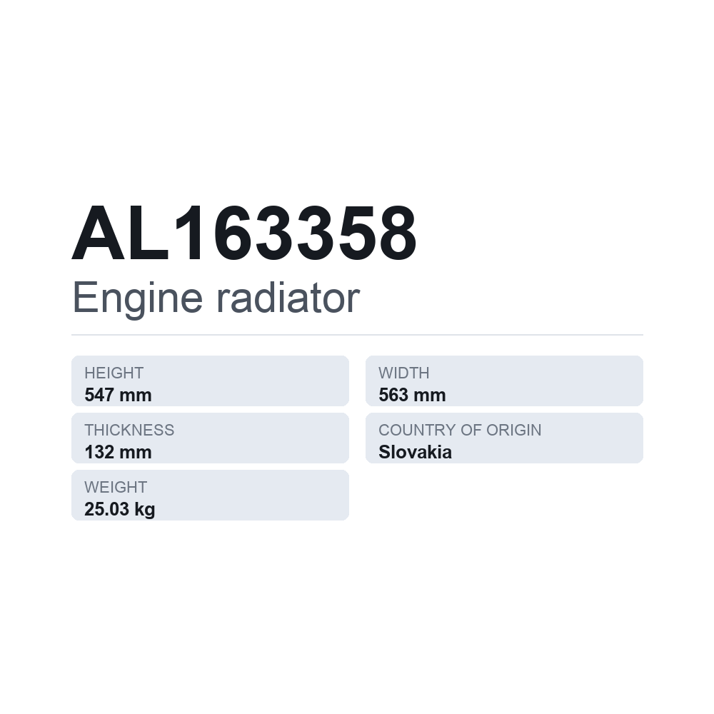 Motorkühler AL163358 — technisches Datenblatt