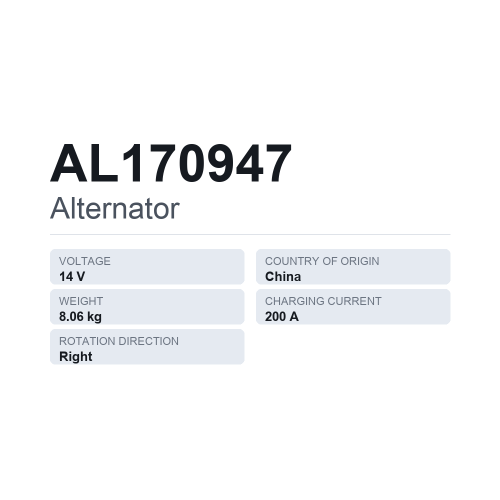 Generator AL170947 — tekniskt datablad