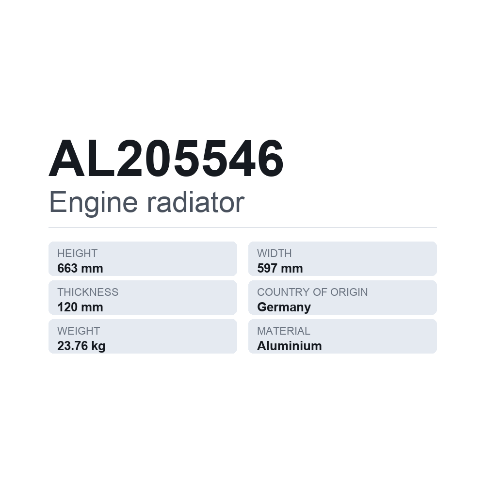 Motorkühler AL205546 — technisches Datenblatt