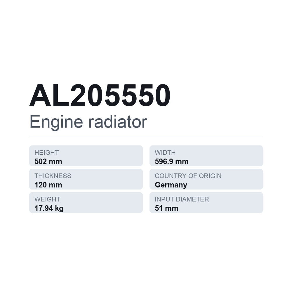 Motorkühler AL205550 — technisches Datenblatt