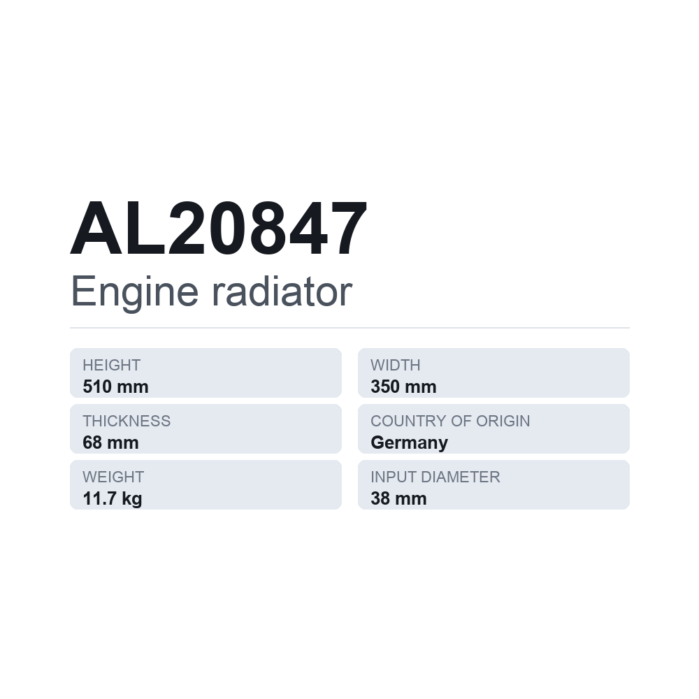 Motorkühler AL20847 — technisches Datenblatt