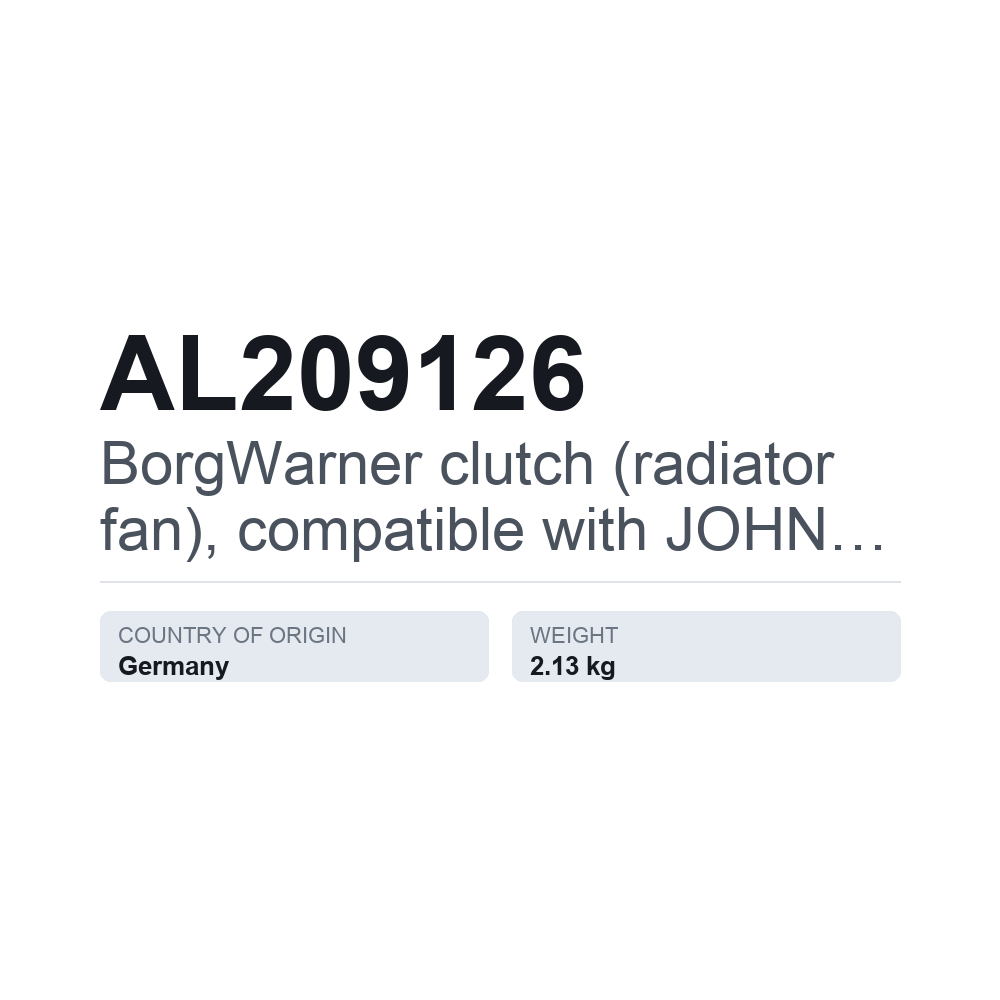 BorgWarner Kupplung (Kühlerlüfter), passend für JOHN DEERE AL209126 — technisches Datenblatt