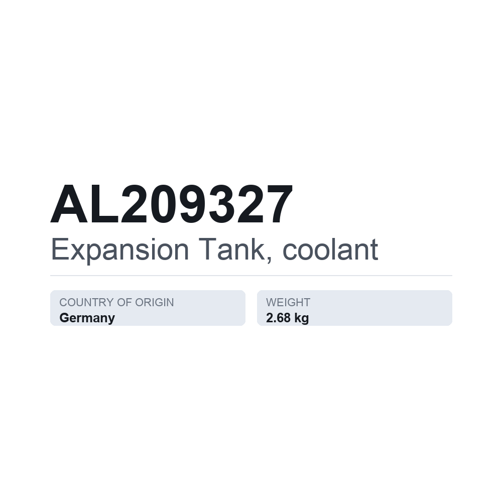 Jäähdytysnesteen paisuntasäiliö AL209327 — tekninen tietokortti