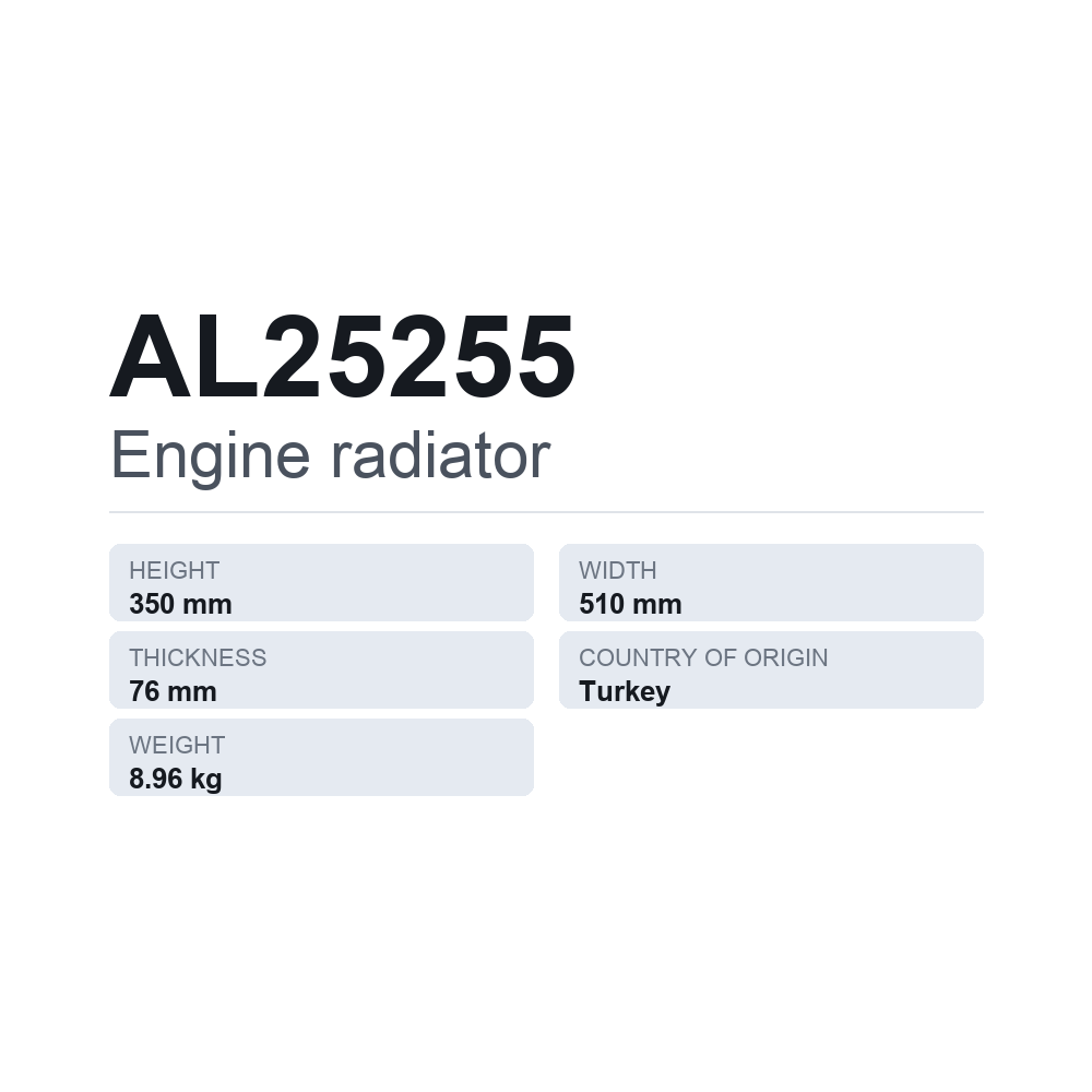Motorkühler AL25255 — technisches Datenblatt