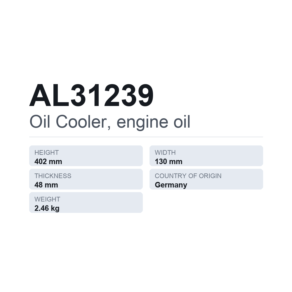 Ölkühler, Motoröl AL31239 — technisches Datenblatt