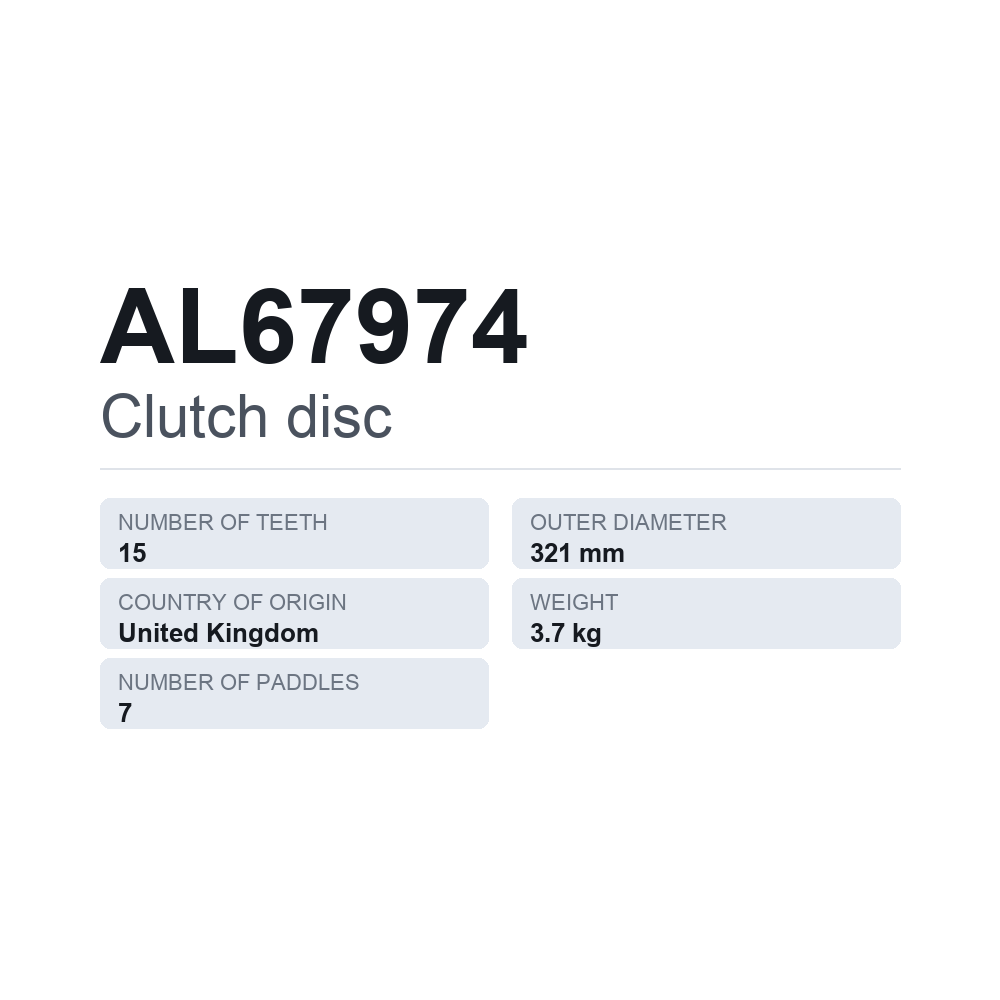 Kupplungsscheibe AL67974 — technisches Datenblatt