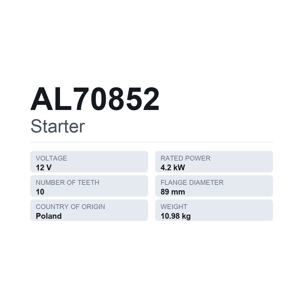 Anlasser AL70852 — technisches Datenblatt