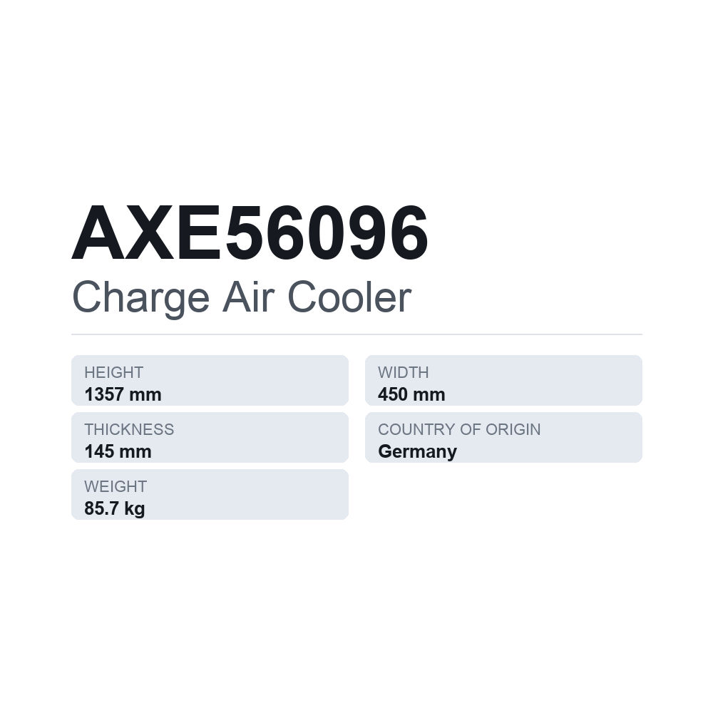 Laddluftkylare AXE56096 — tekniskt datablad