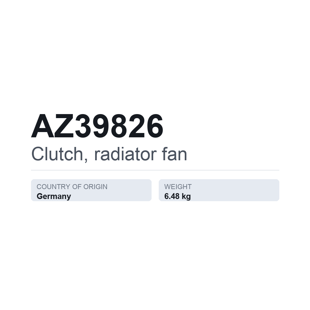 Kobling, køleventilator AZ39826 — teknisk datablad