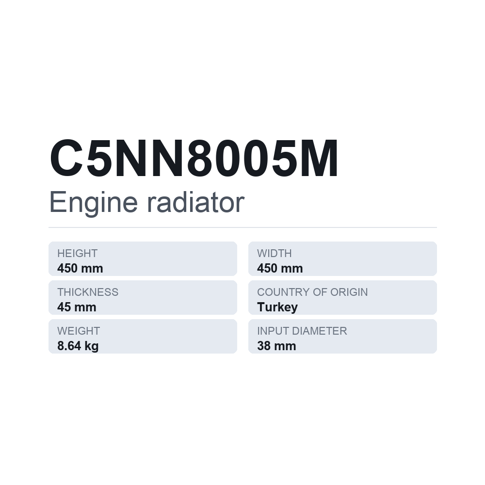 Kylare, motorkylning C5NN8005M — tekniskt datablad