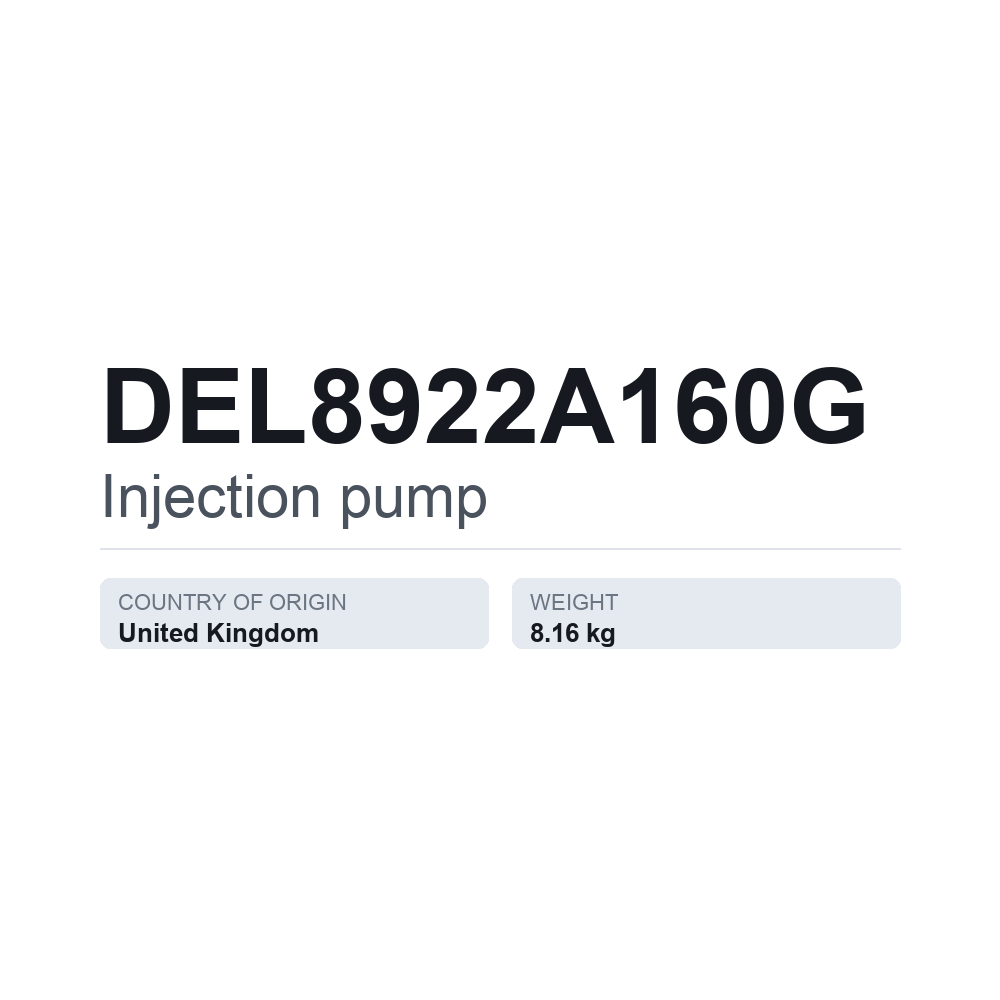 Indsprøjtningspumpe DEL8922A160G — teknisk datablad
