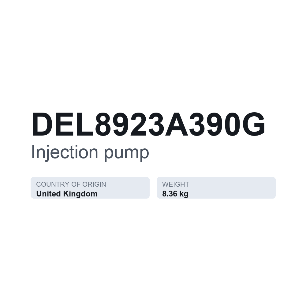 Indsprøjtningspumpe DEL8923A390G — teknisk datablad