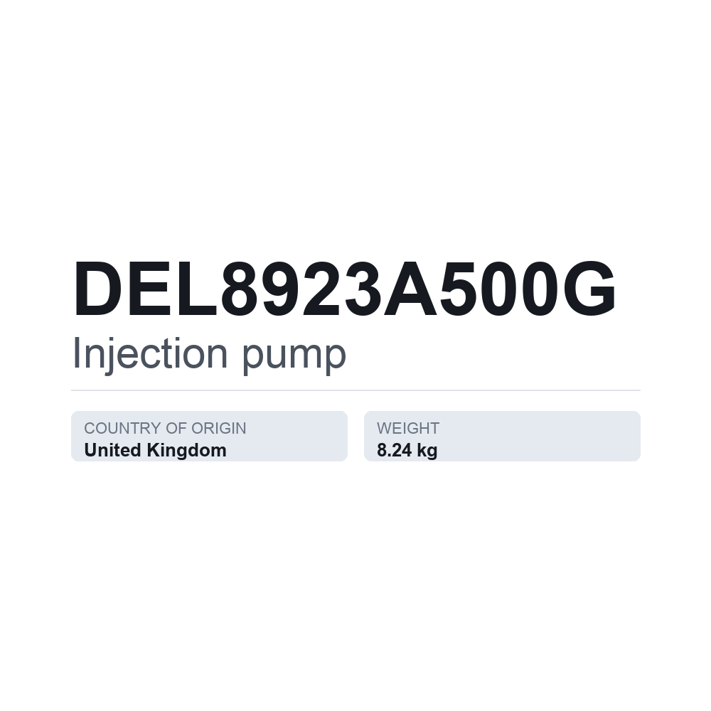 Indsprøjtningspumpe DEL8923A500G — teknisk datablad