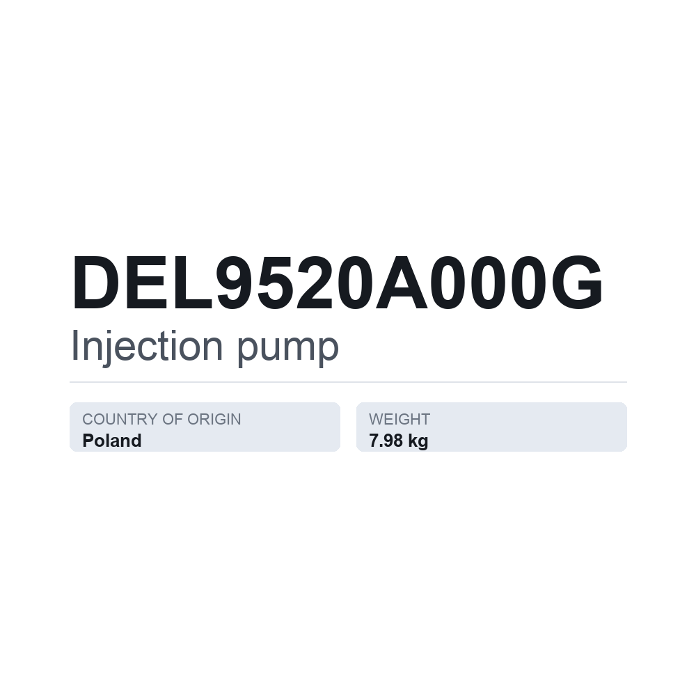 Indsprøjtningspumpe DEL9520A000G — teknisk datablad