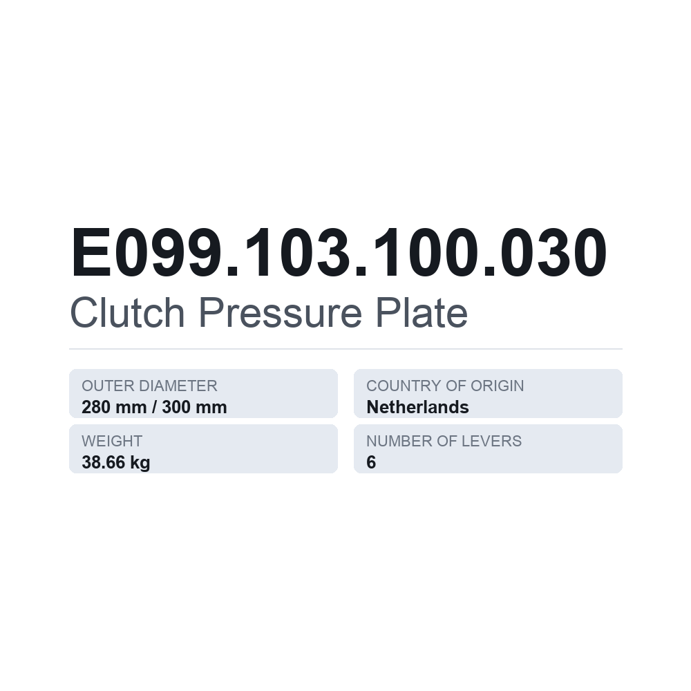 Kopplingstryckplatta E099.103.100.030 — tekniskt datablad