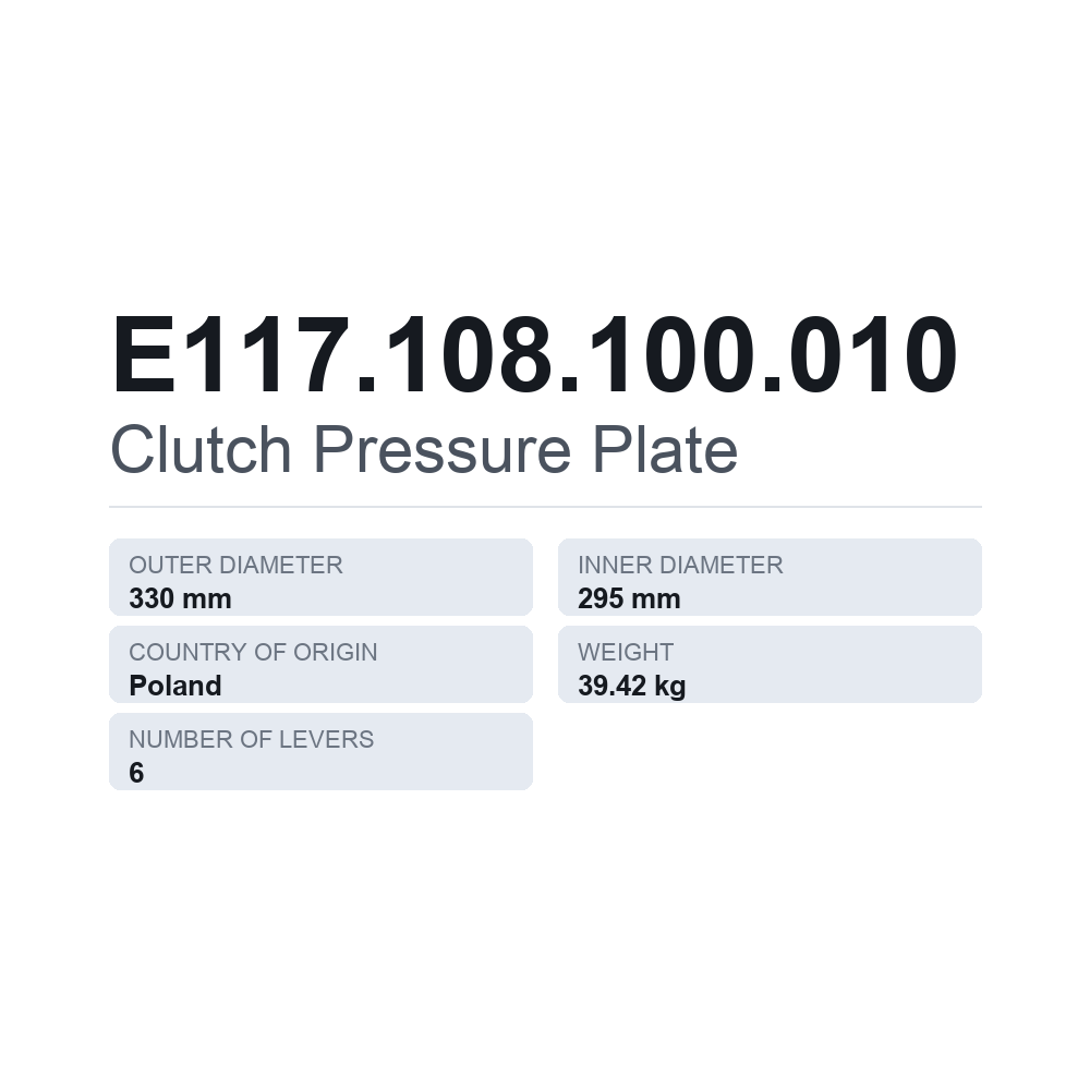Kopplingstryckplatta E117.108.100.010 — tekniskt datablad
