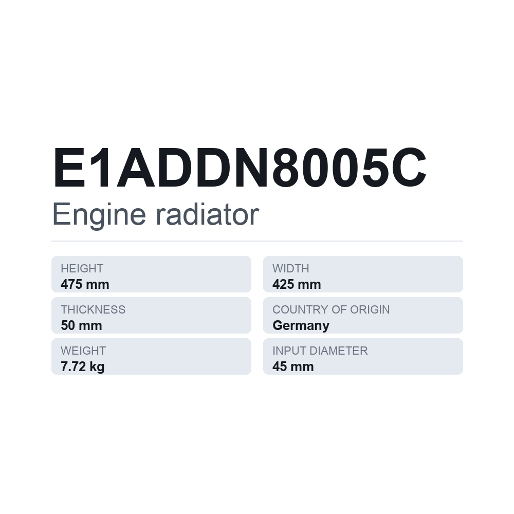 Køler, motorkøling E1ADDN8005C — teknisk datablad