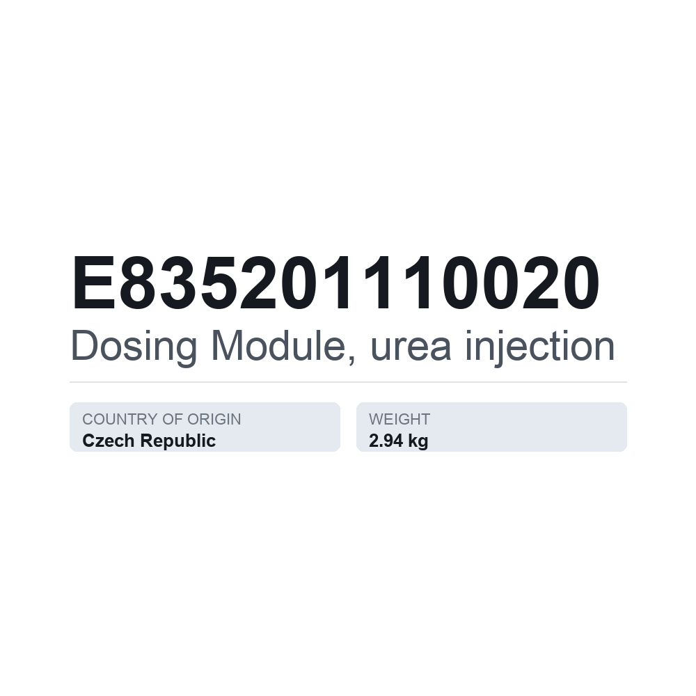 Doseringsmodul, urinstofindsprøjtning E835201110020 — teknisk datablad