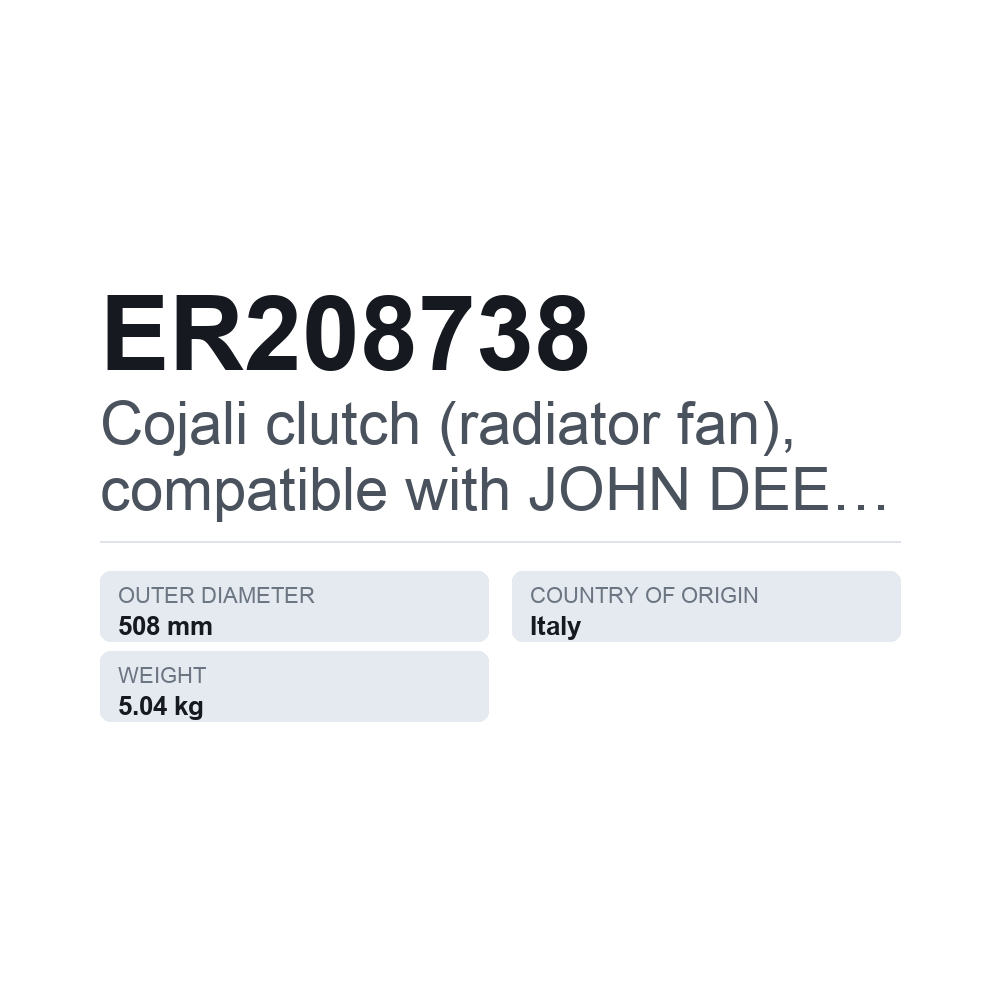Cojali Kupplung (Kühlerlüfter), passend für JOHN DEERE ER208738 — technisches Datenblatt