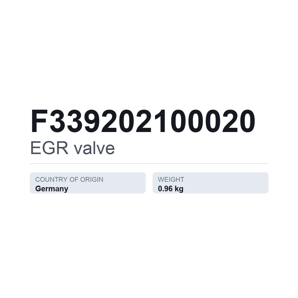 EGR-ventil F339202100020 — tekniskt datablad