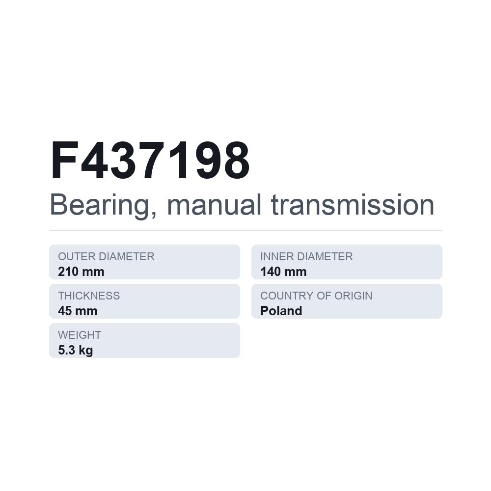 Leje, manuel gearkasse F437198 — teknisk datablad
