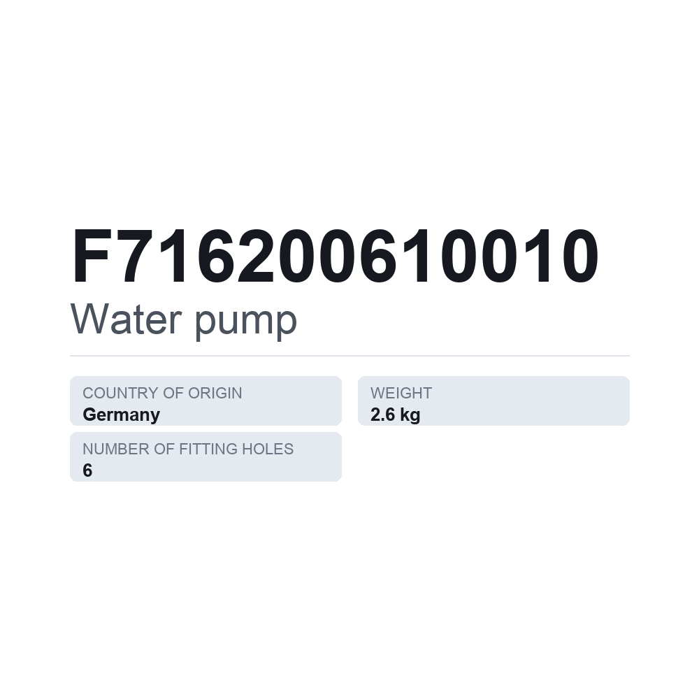 Vandpumpe F716200610010 — teknisk datablad