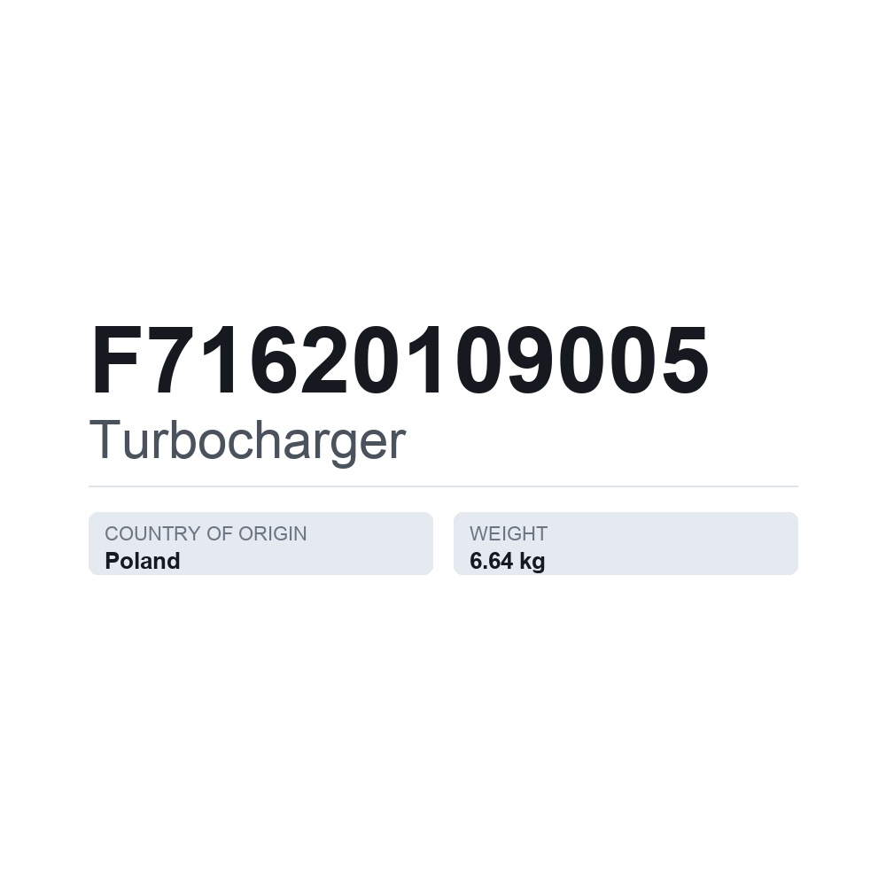 Turboahdin F71620109005 — tekninen tietokortti