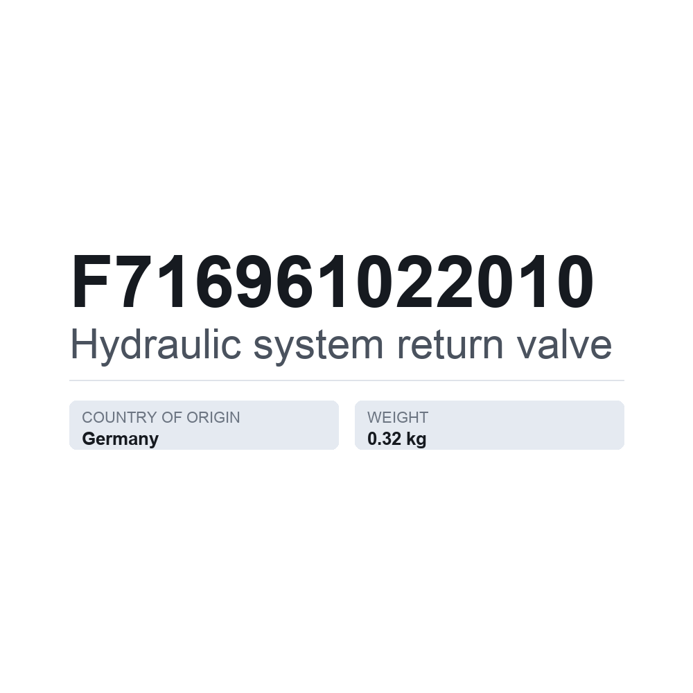 Rücklaufventil, Hydrauliksystem F716961022010 — technisches Datenblatt