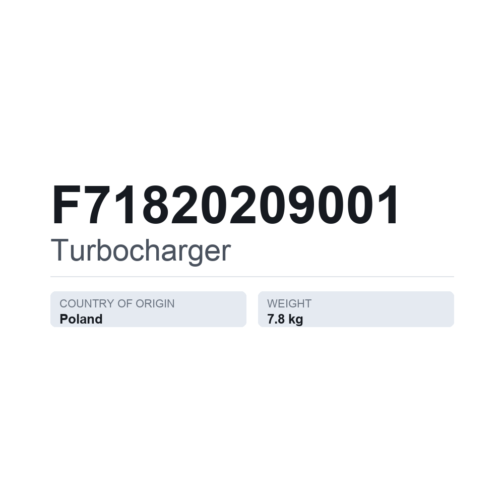 Turbolader F71820209001 — teknisk datablad