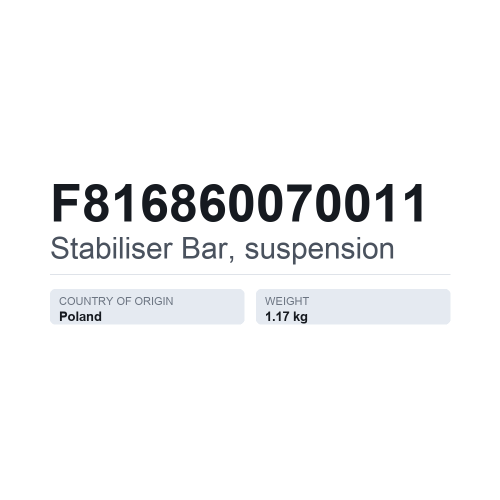 Stabilisator, Fahrwerk F816860070011 — technisches Datenblatt